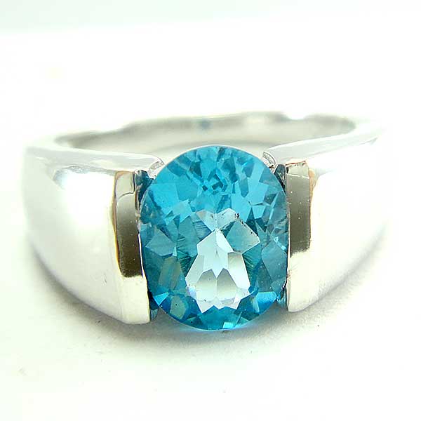 แหวนเงินแท้ราคาถูกชุบทองคำขาว สวิสบลูโทปาซแท้ 2.95 กะรัต งานประณีตสวยงาม สั่งผลิตค่ะ