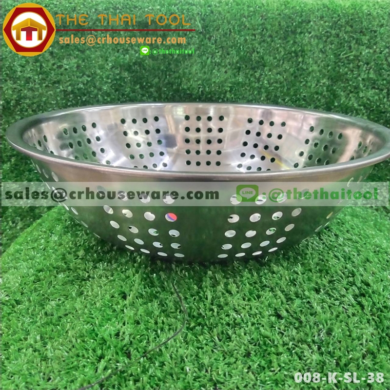 กะละมังล้างผัก รูใหญ่ สแตนเลส 38 ซม. 008-K-SL-38,Wash basin, large hole, stainless steel 38 cm