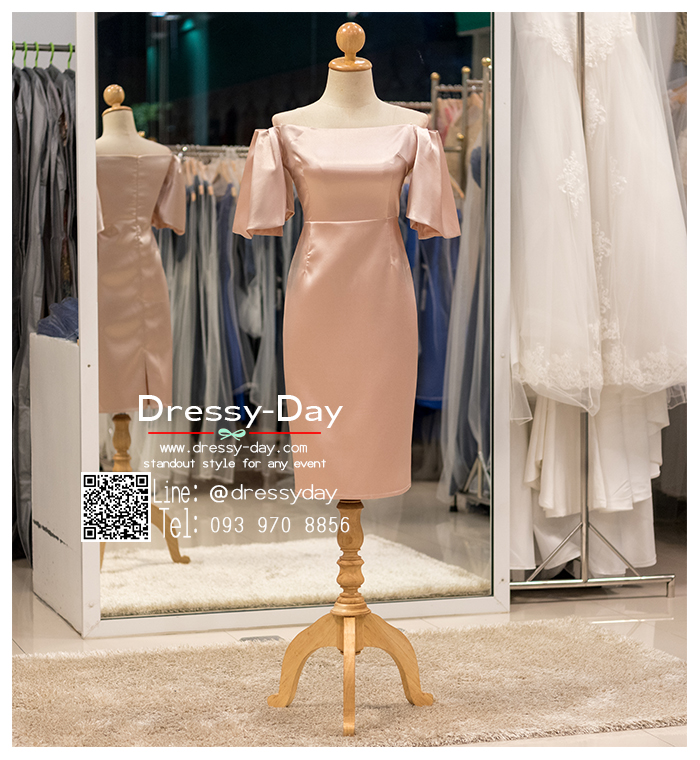 รหัส ชุดราตรี :PAS007 ชุดราตรีสั้น มีแขน ไหล่ปาด สีทอง/สีแชมเปญ สวยเซ็กซี่ สง่า ใส่เป็นชุดไปงานแต่งงาน งานกาล่าดินเนอร์ งานเลี้ยง งานพรอม งานรับกระบี่