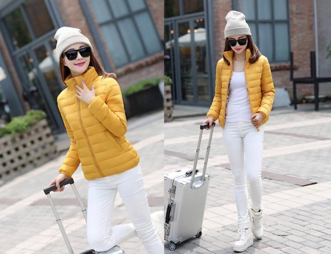 เสื้อกันหนาวบุนวมผู้ใหญ่ สีม่วง/เหลือง