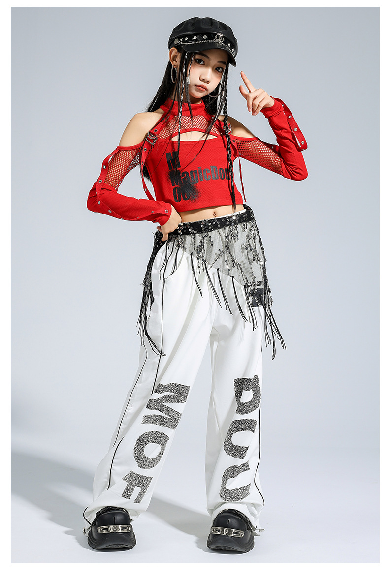 Friendly4kidชุดเต้นเด็กชาย/หญิง set เสื้อ+กางเกง สีดำ-แดงสไตล์สตรีทแดนซ์