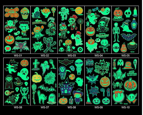 สติกเกอร์ แทททู ฮาโลวีน โพนี่ เมอเมด มีให้เลือกแบบเรืองแสงกับไม่เรืองแสง