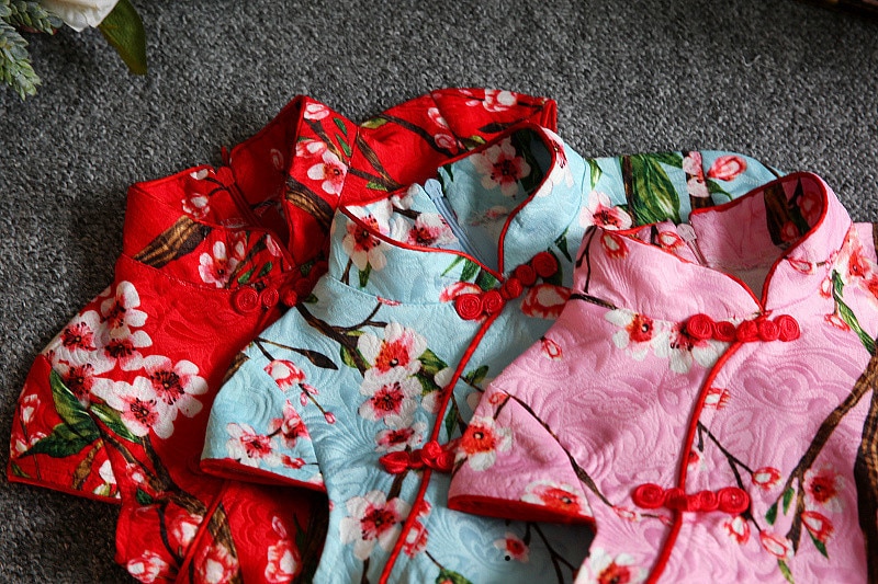 F ชุดจีน กี่เพ้า เด็กเล็ก สีฟ้า,สีชมพู