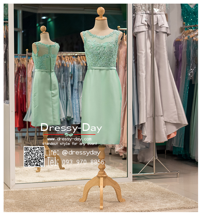 รหัส ชุดราตรี :PFS039 ชุดแซกผ้าลูกไม้งานสวยตกแต่งกริตเตอร์ ชุดราตรีสั้นหรูสีเขียวมิ้น สวย สง่า ดูดีแบบเจ้าหญิง ใส่เป็นชุดไปงานแต่งงาน งานกาล่าดินเนอร์ งานเลี้ยง งานพรอม งานรับกระบี่ สำเนา
