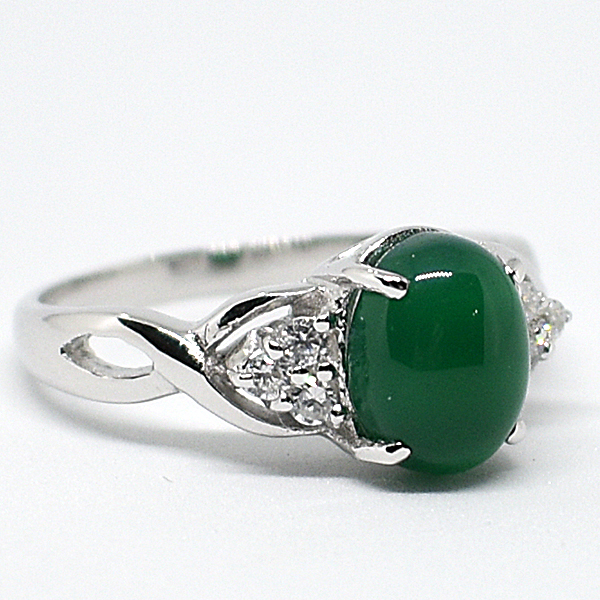 แหวนเงินแท้ราคาถูกชุบทองคำขาว พลอยแท้กรีนอะเกท 1.70 กะรัต เพชรCZ 0.15 กะรัต งานประณีตสวยงาม สั่งผลิตค่ะ