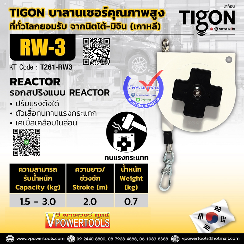 TIGON สปริงบาลานเซอร์ แบบ RETRACTOR รุ่น RW รอกแขวนแบบสปริง (ไทกอน จาก นิตโต้-มิจิน) ⬇️⤵️สินค้ามีตัวเลือก
