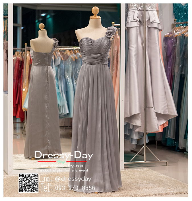 รหัส ชุดราตรียาว :PF082 ชุดแซก ชุดราตรียาว หรู สีเทา ไหล่เฉียงประดับดอกไม้สวยๆ สวยเก๋มากๆ เหมาะสำหรับงานแต่งงาน งานกลางคืน กาล่าดินเนอร์