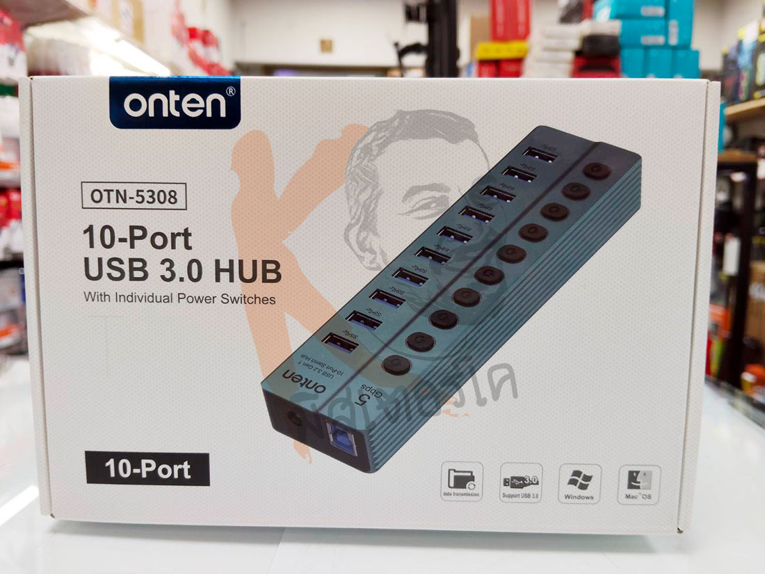 10-Port Hub USB 3.2 Gen 1 5Gbps with Separate Buttons by Onten