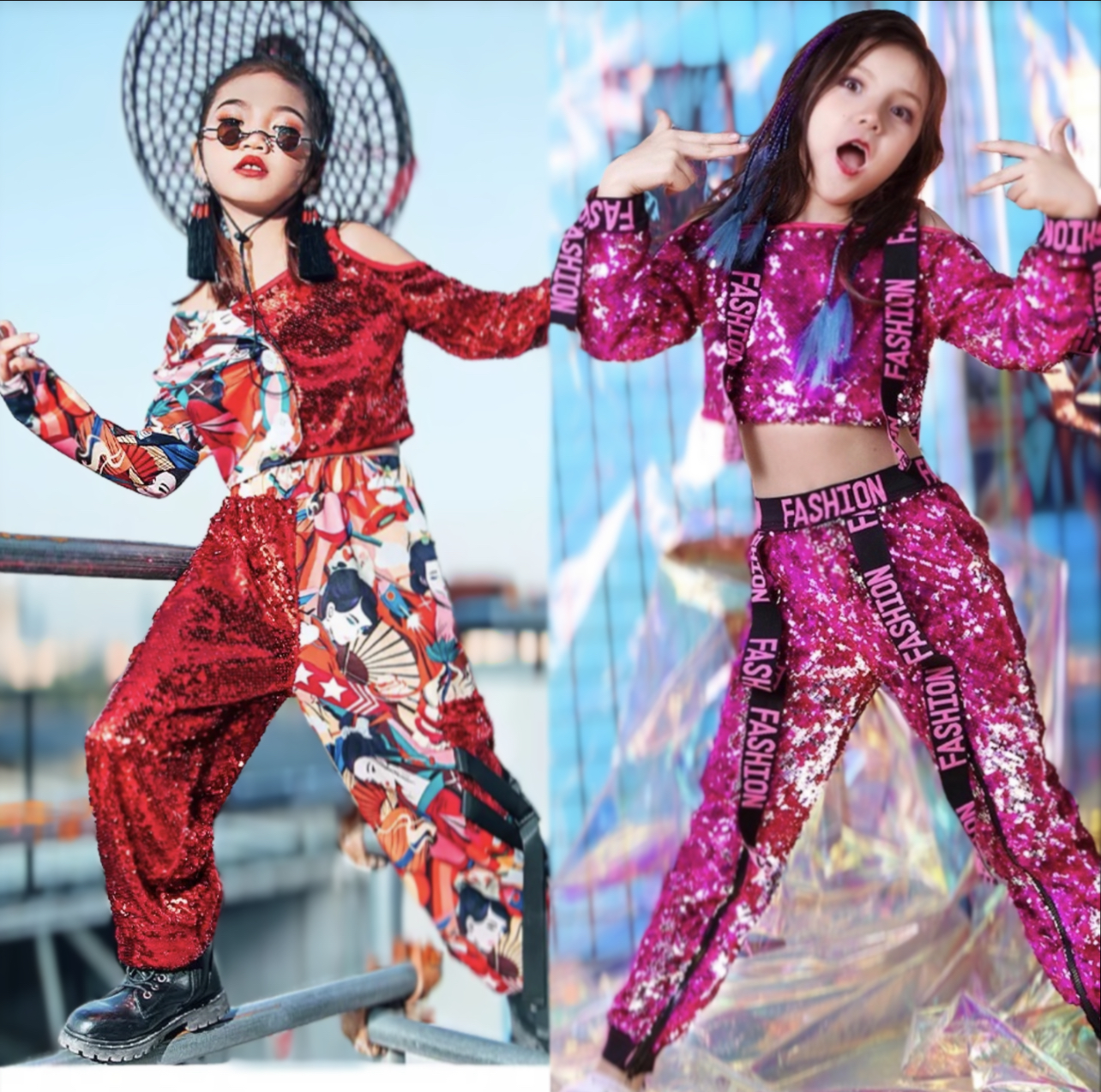 **พร้อมส่ง**ชุดเต้น ชุดฮิปฮอป เสื้อแขนยาว ปักเลื่อม พร้อมกางเกงขาขายาว