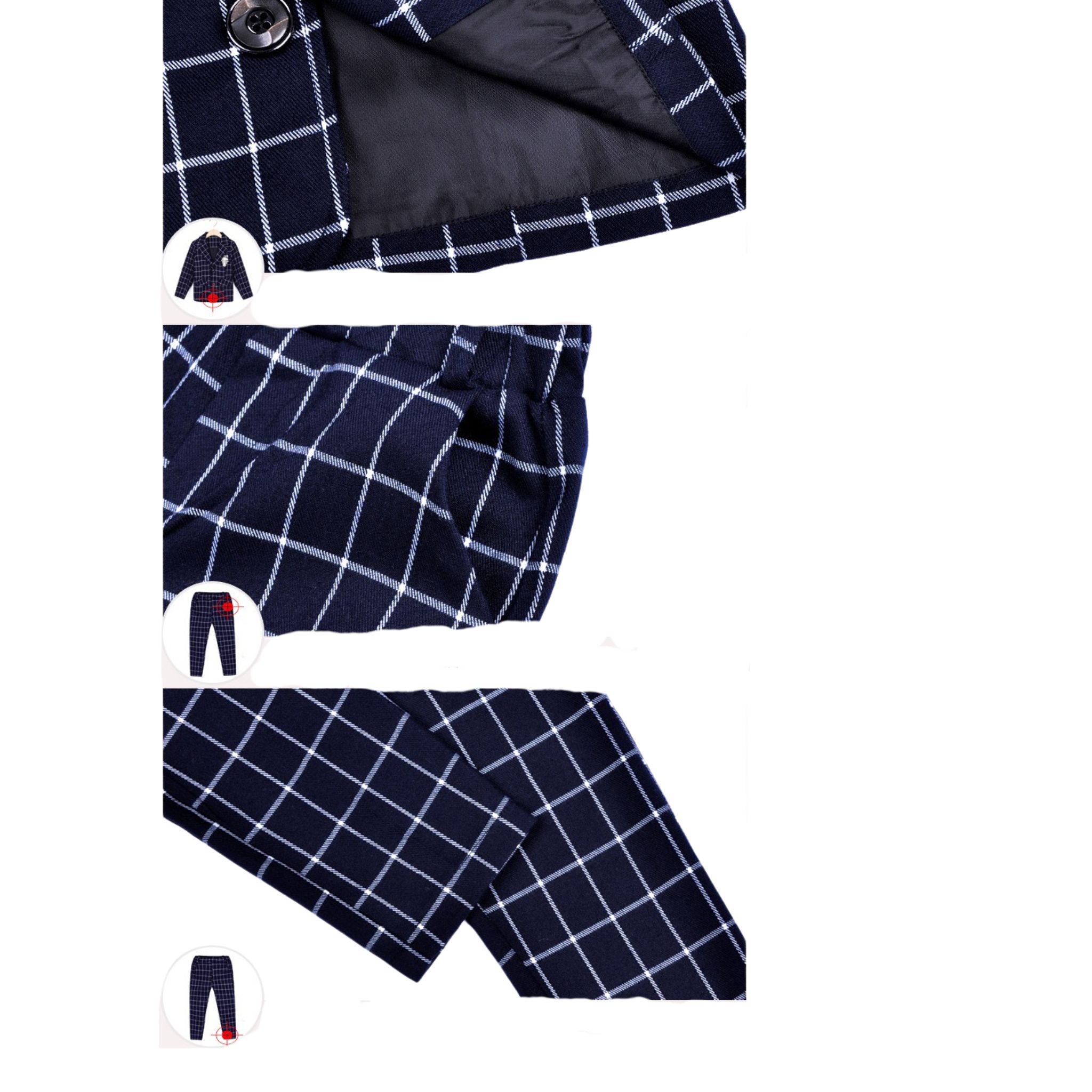 ชุดเซ็ตสูท เสื้อนอก+กางเกงขายาว ลายสก็อต สีแดง สีขาว