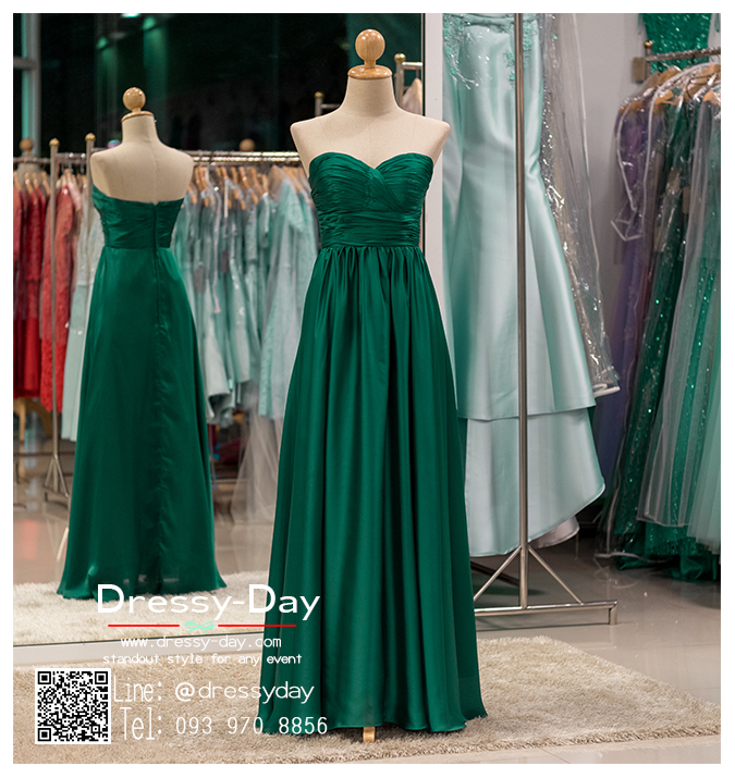 รหัส ชุดราตรี :PF054 ชุดราตรียาวหรูจับจีบรูปหัวใจ เดรสออกงานสีเขียวปีกแมลงทับ ชุดไปงานแต่งงานผ้าเครป ชุดแซก สีเขียว เกาะอก เหมาะสำหรับงานแต่งงาน งานกลางคืน กาล่าดินเนอร์