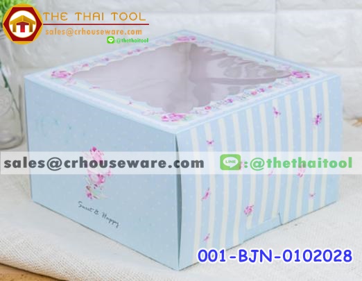 กล่องเค้ก 2 ปอนด์ มิ้นต์กุหลาบลายทาง (ทรงสูง) รหัสสินค้า 001-BJN-0102028