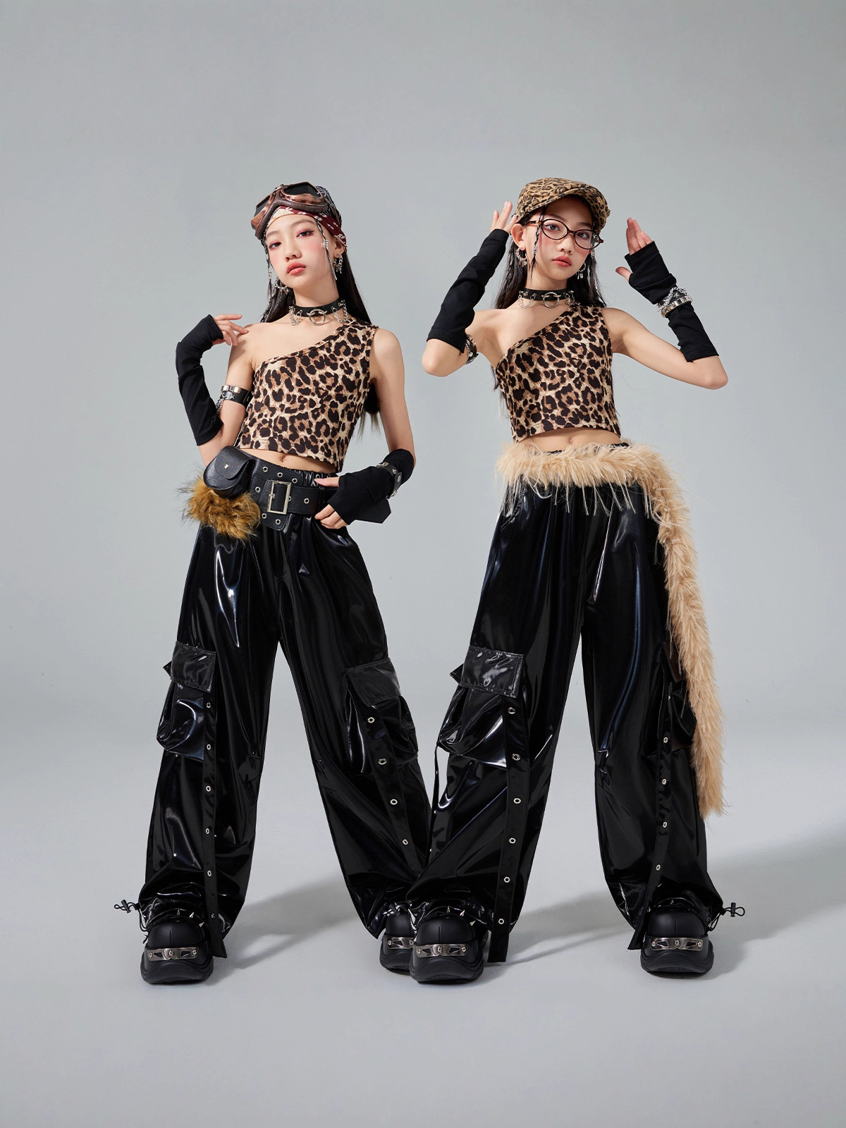 Friendly4kid ชุดเต้น เด็กผู้หญิง เซ็ตเสื้อลายเสือ+กางเกงแนวสตรีทลุคฮิปฮอป**เปิดจอง