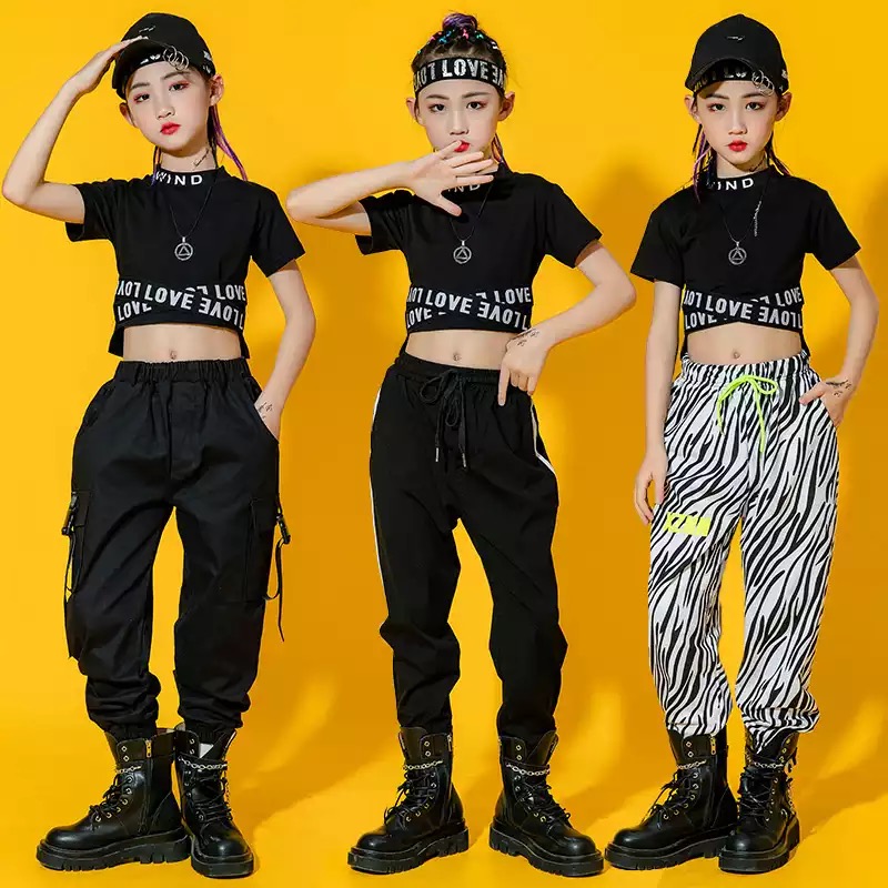 ชุดเต้น ชุดฮิปฮอป เสื้อแขนยาว เอวไขว้ พร้อมกางเกงขาขายาว ม้าลาย