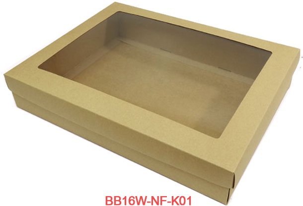 กล่อง ทรงแบน ฝาครอบ ( BB16 ) ใส่ ของขวัญ ของชำร่วย มีแบบฝากล่องทึบ และ ฝากล่องเจาะหน้าต่างกรุพลาสติกใส ขนาด 26.1 x 35.4 x 6.2 ซ.ม. ; ร้าน dddOrchids