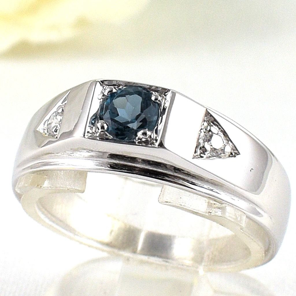 แหวนเงินแท้ราคาถูกชุบทองคำขาว ลอนดอนบลูโทปาซแท้ 0.35 กะรัต เพชรCZ 0.05 กะรัต งานประณีตสวยงาม สั่งผลิตค่ะ