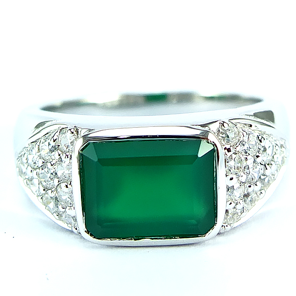 แหวนเงินแท้ราคาถูกชุบทองคำขาว พลอยแท้กรีนอะเกท 2.80 กะรัต เพชรCZ 0.50 กะรัต งานประณีตสวยงาม สั่งผลิตค่ะ