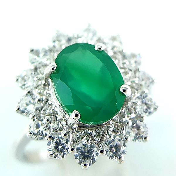 แหวนเงินแท้ราคาถูกชุบทองคำขาว พลอยแท้กรีนอะเกท 1.80 กะรัต เพชรCZ 0.658 กะรัต งานประณีตสวยงาม สั่งผลิตค่ะ