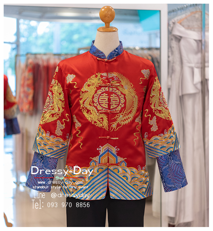 รหัส เสื้อจีนชาย : KPM042 เสื้อจีนชาย ลายมังกร แขนยาว หล่อเท่ห์ หรูหราปังเกินต้าน พร้อมส่ง