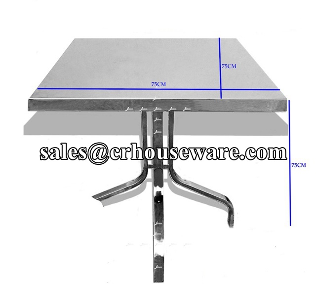 โต๊ะสเตนเลสสี่เหลี่ยมขาโค้ง(75 ซม.) รหัส 075-JK237