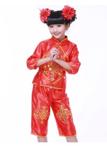 ชุดฮ่องเต้ เด็กผู้หญิงขลิบแดงสีเหลือง