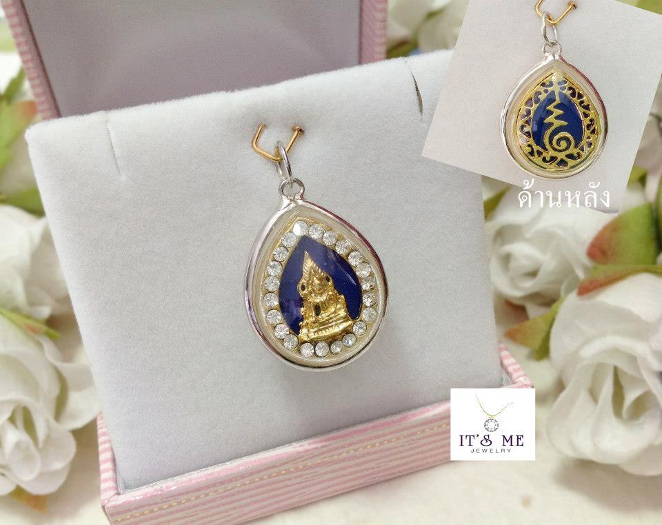 จี้เงินแท้ พระพุทธชินราช ประดับเพชร cz รอบวงทรงหยดน้ำ (ตัวเรือนเงินแท้)