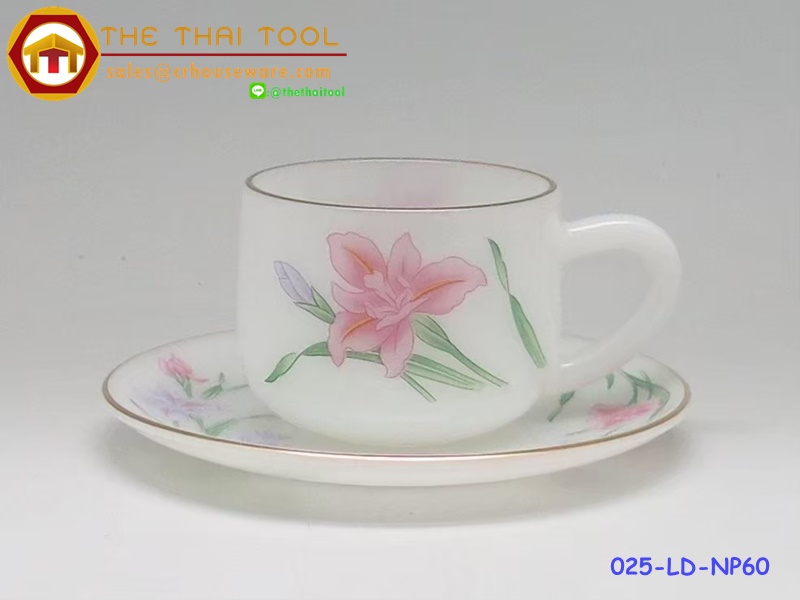 ชุดกาแฟเนื้อมุก ถ้วยกาแฟพร้อมจานรอง ลาย Noble Pink Dinner ชุดน้ำชารับ VIP 025-LD-NP60