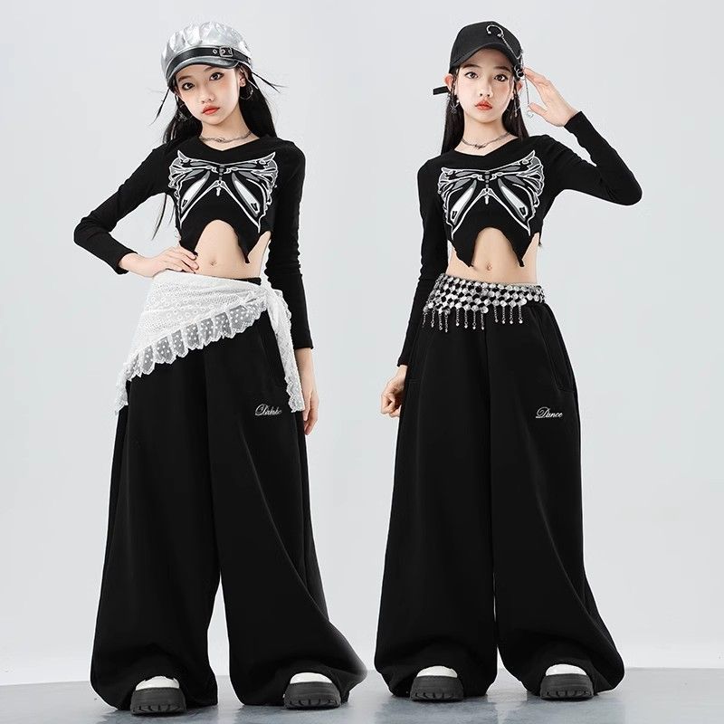 friendly4kid ชุดเต้น HipHop Kids Outfit ชุดเต้นเด็กแฟชั่นเกาหลี Jazz HipHop Costume โทนสีดำ