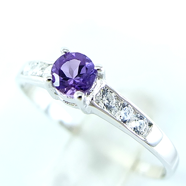 แหวนเงินแท้ราคาถูกชุบทองคำขาว แอมิทิสต์แท้ 0.35 กะรัต งานประณีตสวยงาม สั่งผลิตค่ะ