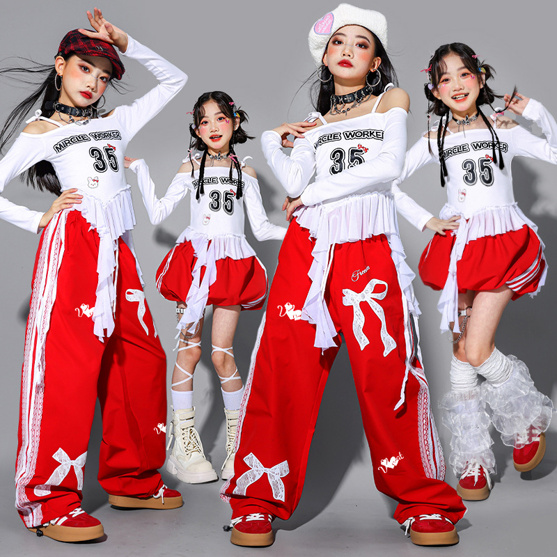 Friendly4kid ชุดเต้น เด็กผู้หญิง เสื้อแดง/ขาว+กระโปรง กางเกง*เปิดจอง