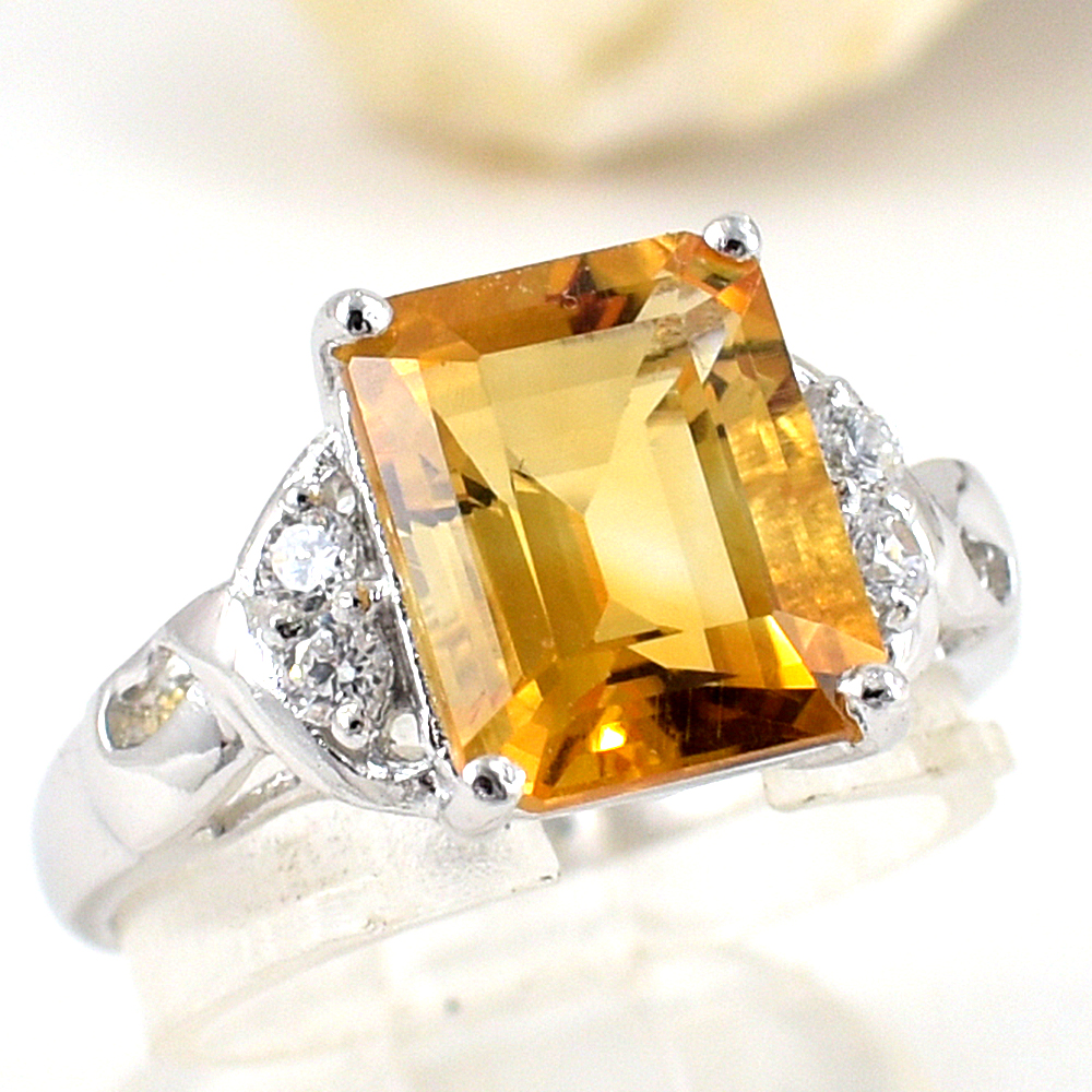 แหวนเงินแท้ราคาถูกชุบทองคำขาว ซิทรินแท้ 3.25 กะรัต เพชรCZ 0.06 กะรัต งานประณีตสวยงาม สั่งผลิตค่ะ