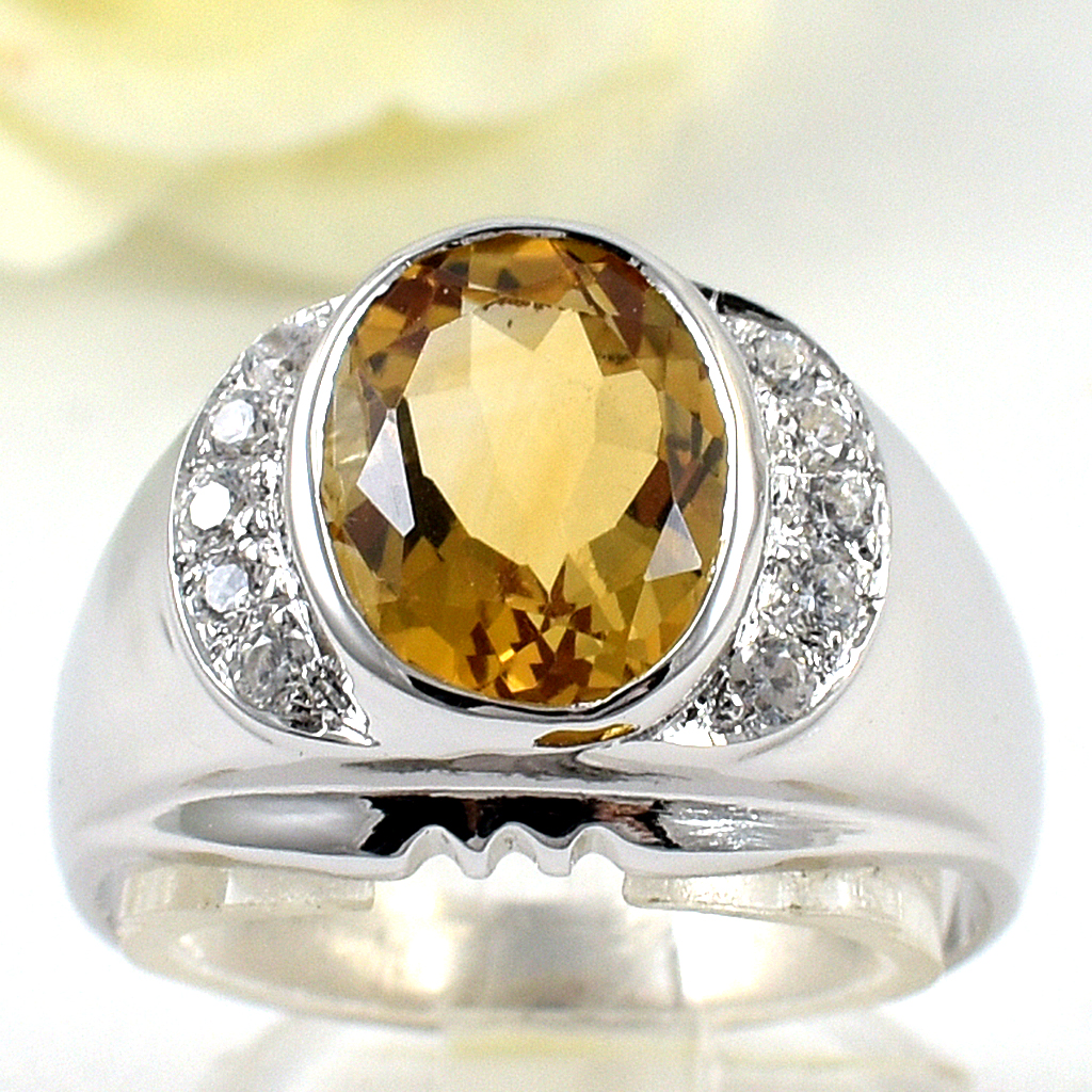 แหวนเงินแท้ราคาถูกชุบทองคำขาว ซิทรินแท้ 4.55 กะรัต เพชรCZ 0.30 กะรัต งานประณีตสวยงาม สั่งผลิตค่ะ