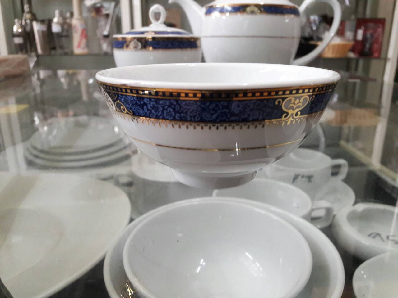 RICE BOWL Code : RPP4017, RPP4018,ถ้วยข้าวพอร์ซิเลน,จานชามพอร์ซิเลนลายPrecious Blue,จานพอร์ซิเลนลายน้ำเงินขอบทองรับแขกVIP