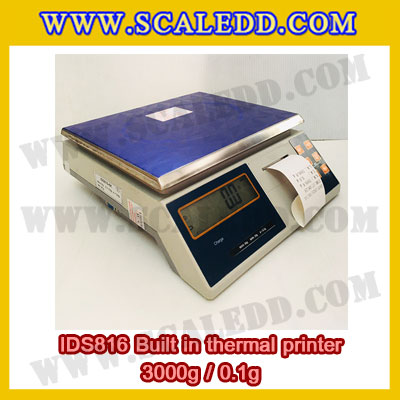 เครื่องชั่งดิจิตอล พิกัดน้ำหนัก 3kg Built-in thermal printer ยี่ห้อ SDS รุ่น IDS816 ค่าละเอียด 0.1g