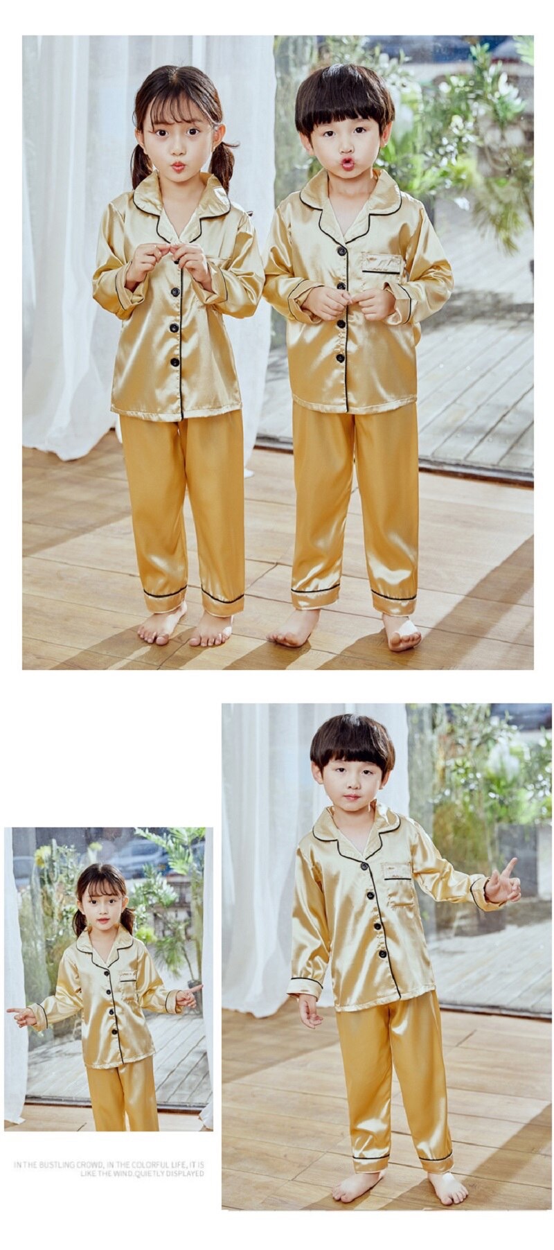 พร้อมส่ง ชุดนอนเด็ก ชุดนอนซาติน เสื้อแขนยาว+กางเกงขายาว