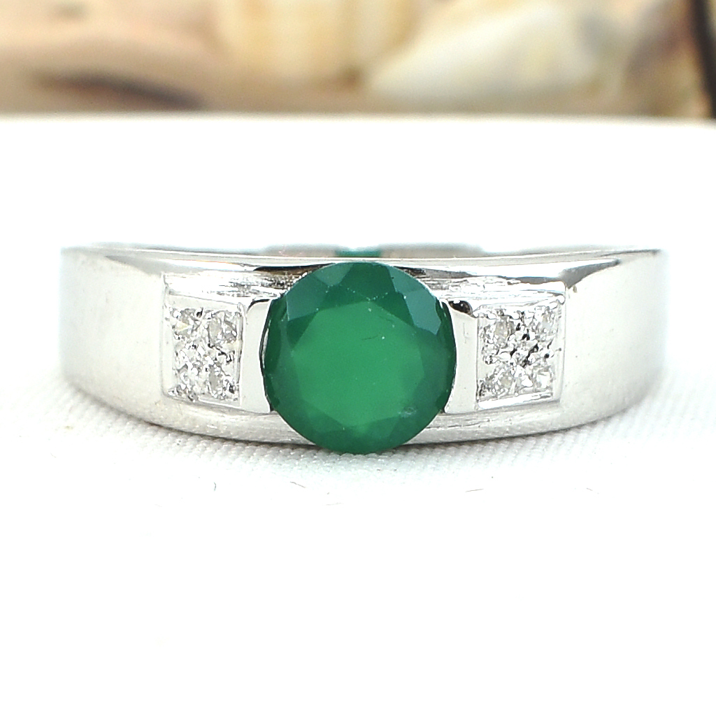 แหวนเงินแท้ราคาถูกชุบทองคำขาว พลอยแท้กรีนอะเกท 0.95 กะรัต เพชรCZ 0.056 กะรัต งานประณีตสวยงาม สั่งผลิตค่ะ