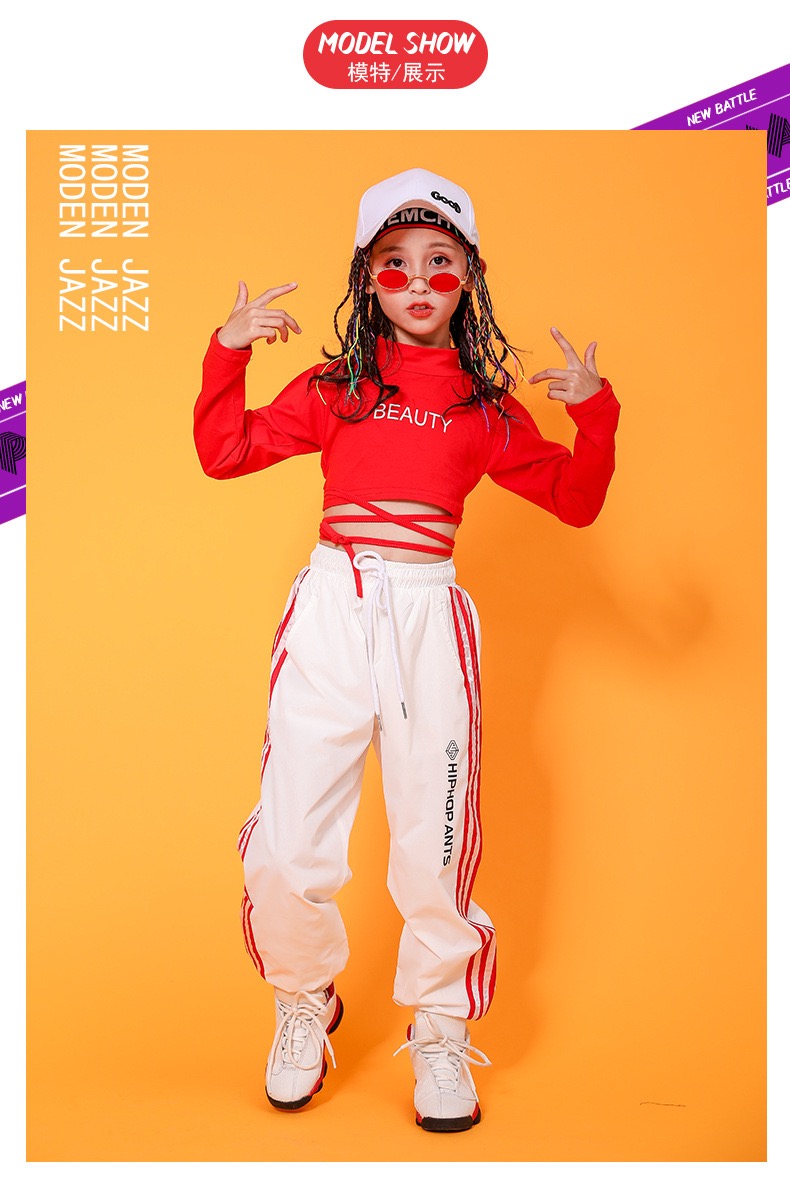 ชุดเต้น ฮิปฮอป สีแดง ลายอักษร XOXO / ชุดผู้หญิง สีขาว-แดง