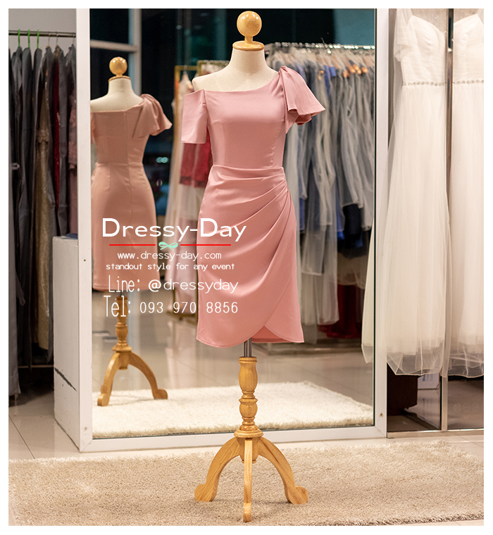 รหัส ชุดราตรีสั้น : PFS135 ชุดไปงานแต่งวัยรุ่น งานแต่งเช้า กลางวัน สวยเรียบหรูดูแพงสไตล์มินิมอล