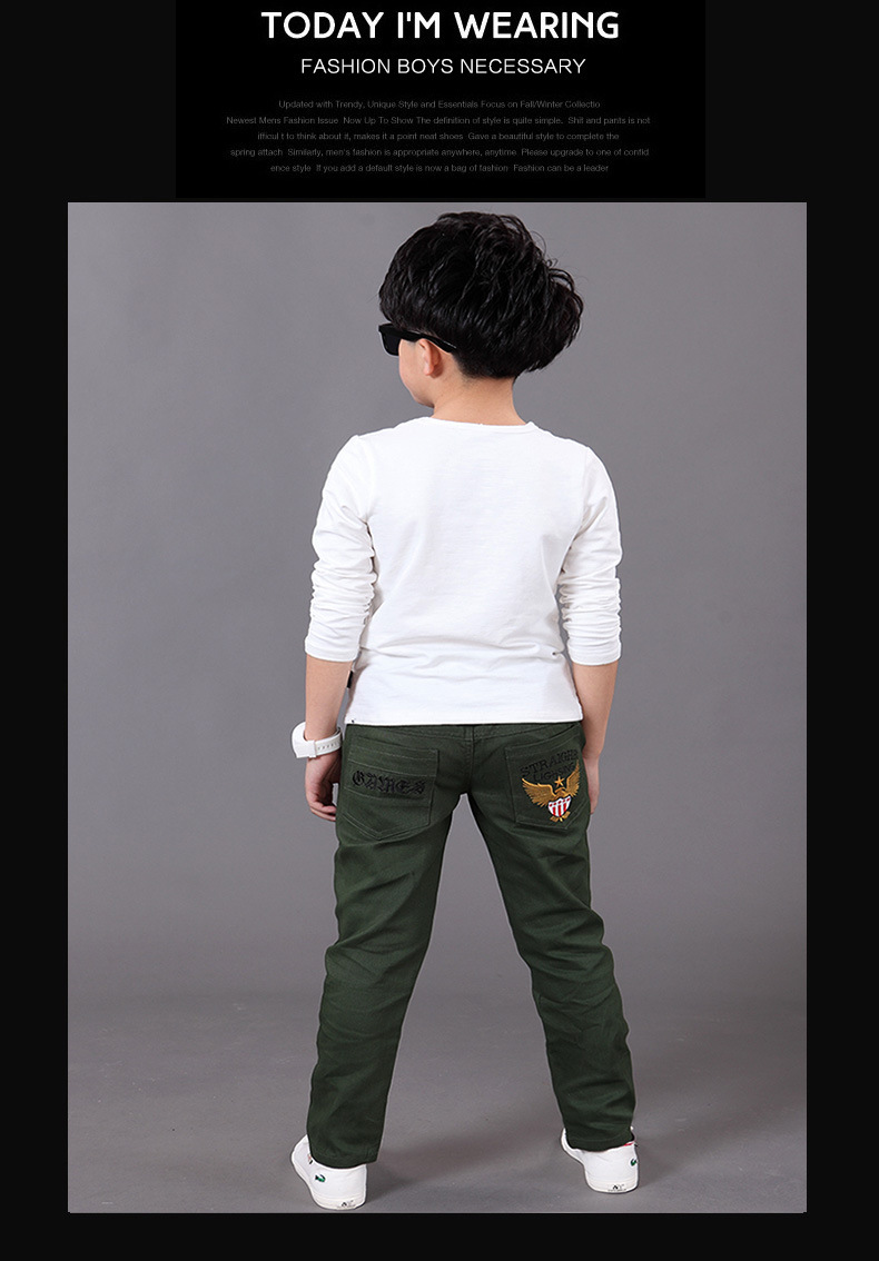 พร้อมส่ง กางเกงขายาว สีแดง กางเกงผ้า ปักลาย ด้านหลัง กางเกงเด็กสีแดง