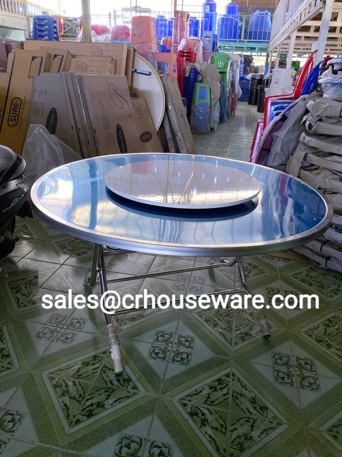 โต๊ะจีนขอบสแตนเลส 1.40 เมตร+หน้าหมุน รหัส JK-M