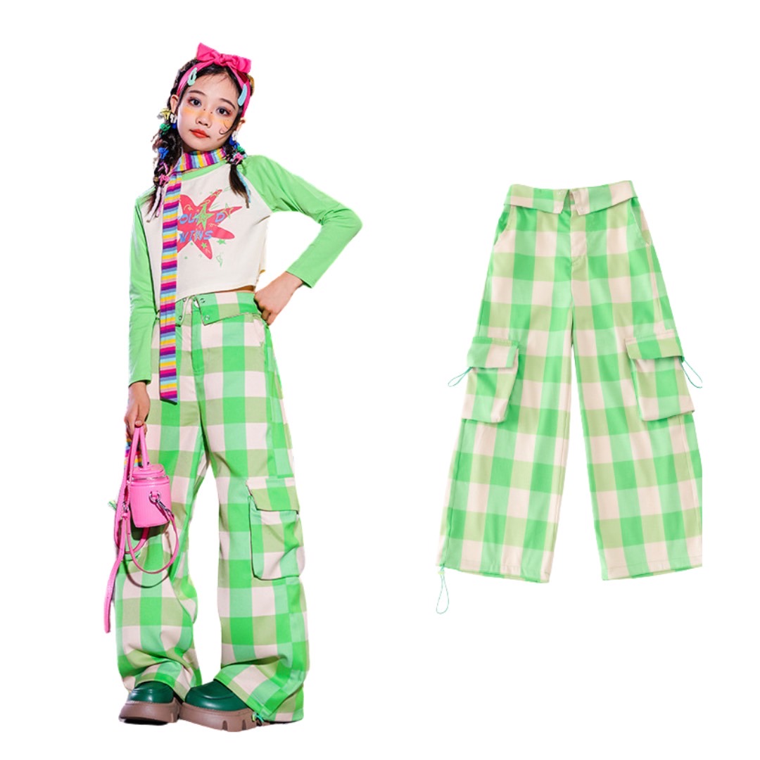 พร้อมส่ง ชุดเต้น เซ็ตเสื้อเอวลอย+กางเกงเอวพับขายาว พร้อมปลอกแขน