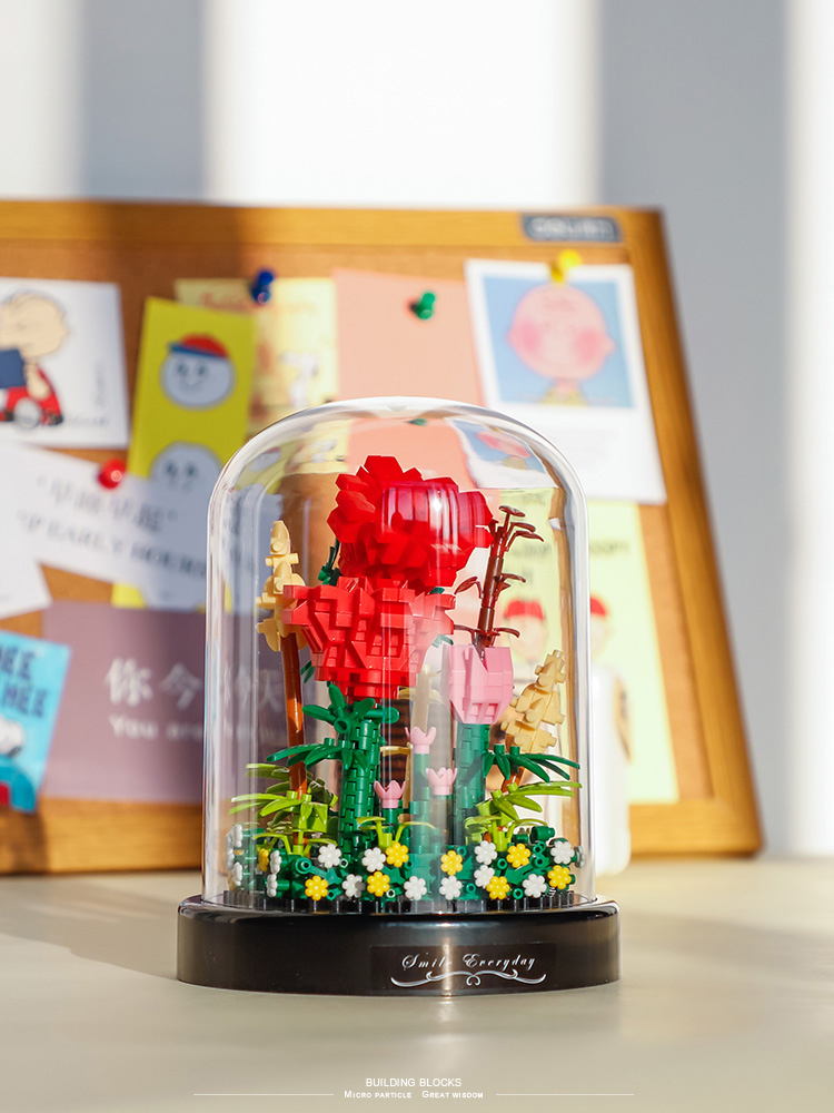 เลโก้นาโน Red Rose and Display Box(ต้นกุหลาบแดงพร้อมโคมครอบ) Size Jumbo