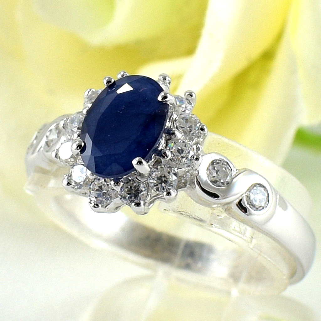 แหวนเงินแท้ราคาถูกชุบทองคำขาว ไพลินแท้ 0.95 กะรัต เพชรCZ 0.40 กะรัต งานประณีตสวยงาม สั่งผลิตค่ะ