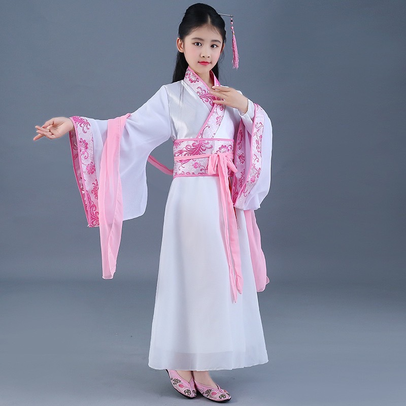 ชุดจีน กี่เพ้า จีนโบราณยาว รุ่นสีพื้นขาวขลิบสี