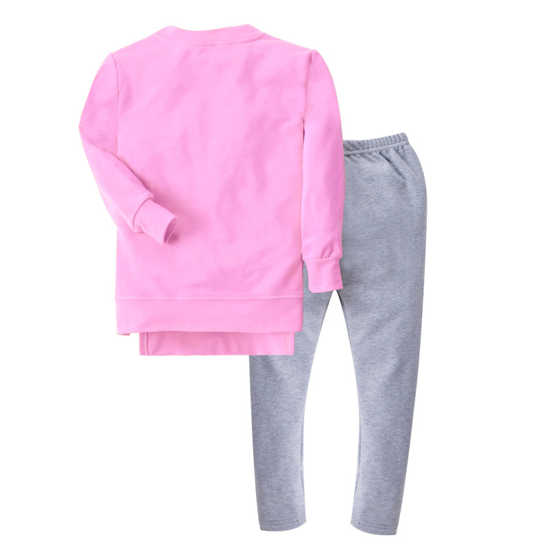 F-ชุดเซ็ตเสื้อแขนยาวลายจิ้งจอกสีชมพู+กางขายาวสีเทา