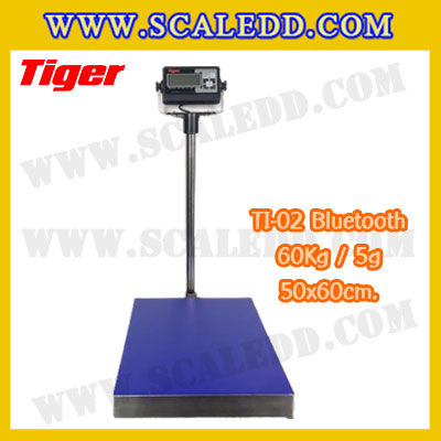 เครื่องชั่งน้ำหนักดิจิตอลBluetooth พิกัด 60kg ความละเอียด 5g ขนาดแท่นชั่ง 50*60cm. ยี่ห้อ TIGER รุ่น TI-02