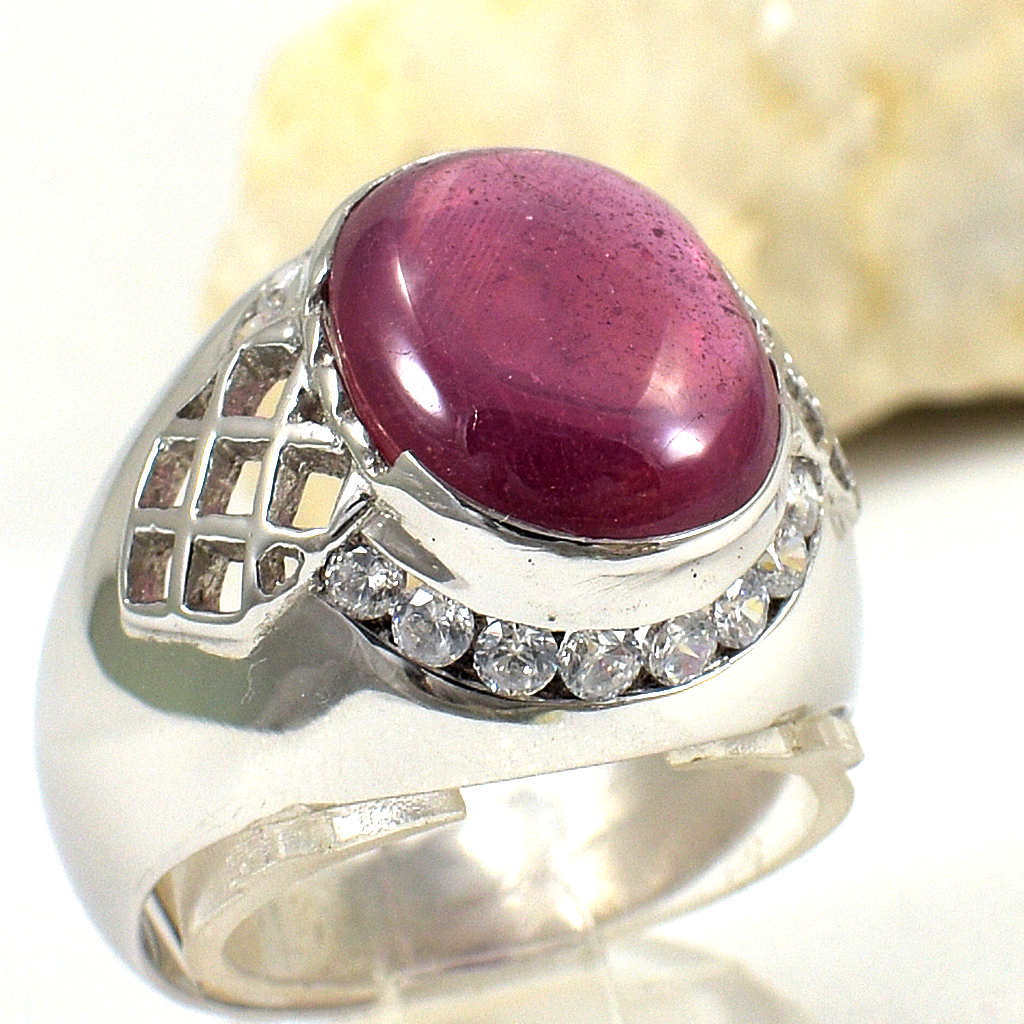 แหวนเงินแท้ราคาถูกชุบทองคำขาว พลอยแท้ทับทิม 6.45 กะรัต เพชรCZ 0.48 กะรัต งานประณีตสวยงาม สั่งผลิตค่ะ