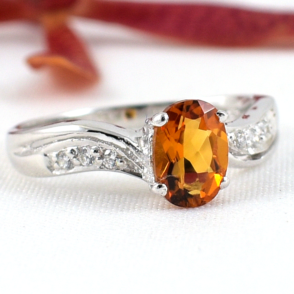 แหวนเงินแท้ราคาถูกชุบทองคำขาว ซิทรินแท้ 0.95 กะรัต เพชรCZ 0.06 กะรัต งานประณีตสวยงาม สั่งผลิตค่ะ