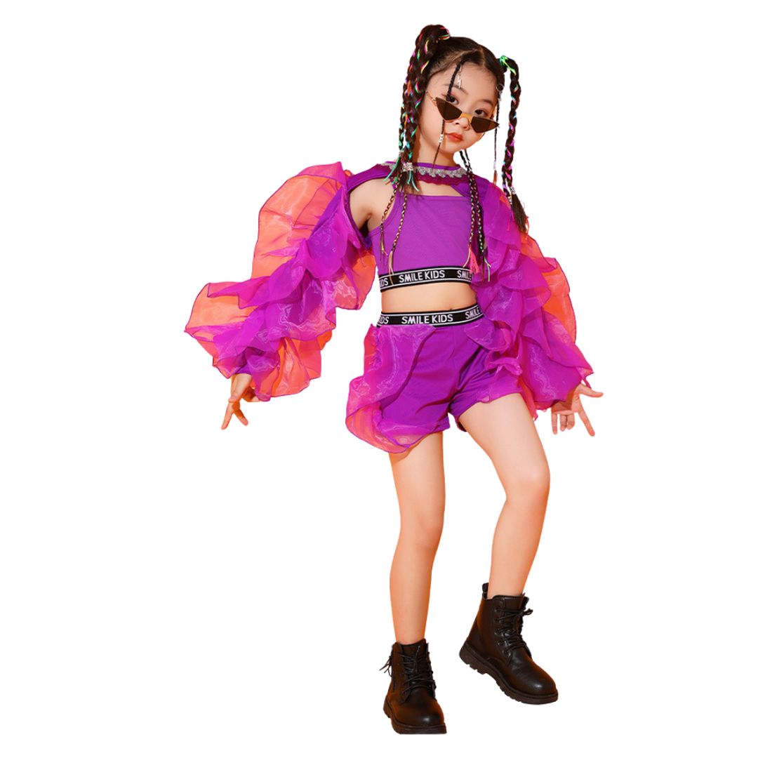 พร้อมส่ง***ชุดเต้น เสื้อแขนพองฟู ฟรุ้งฟริ้ง +กางเกงขาสั้น