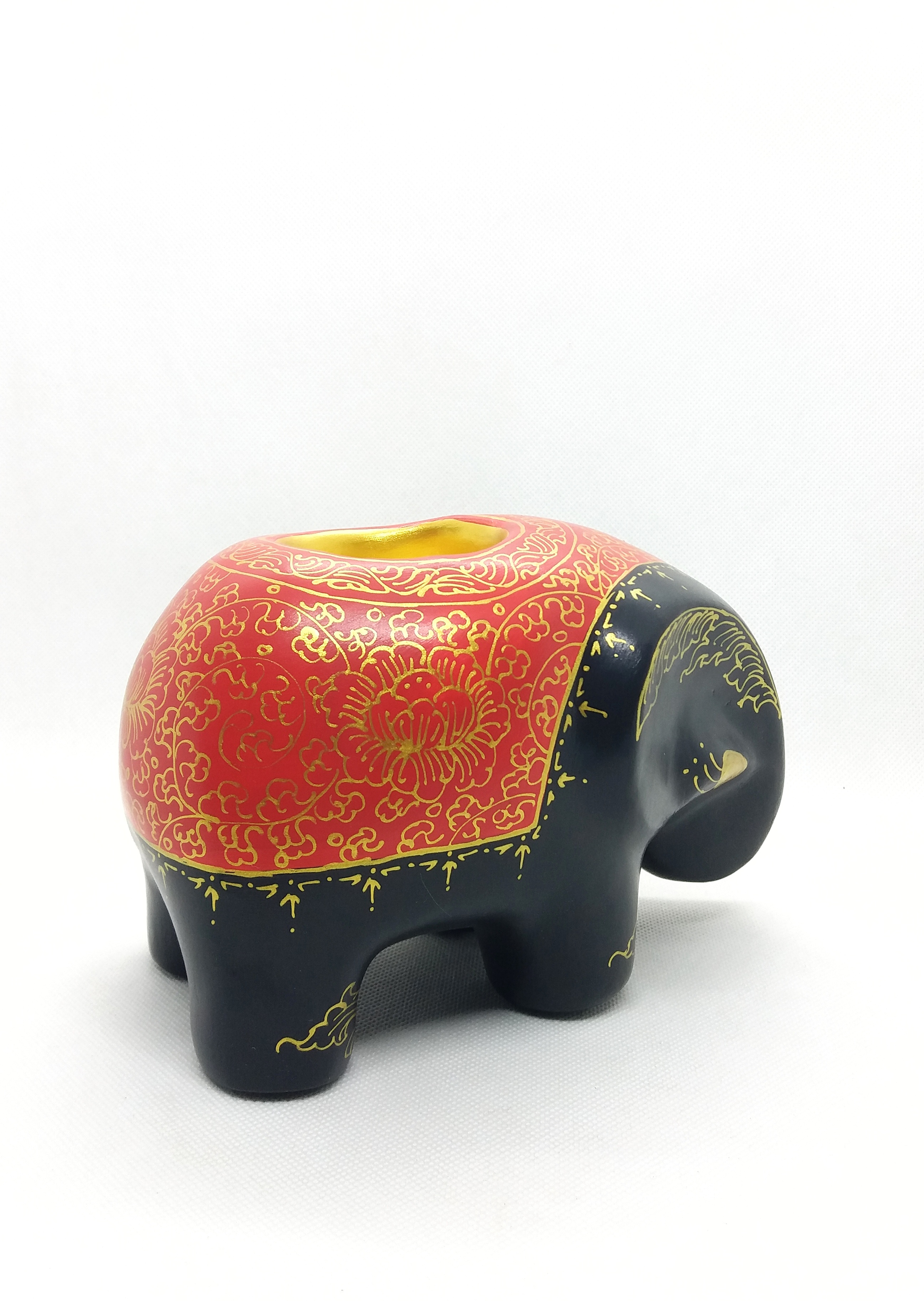ช้างวางเทียนหอม Size M สีแดงดำ